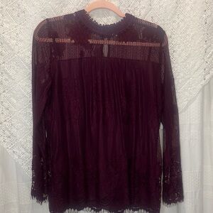 Ultra Pink Lace Burgundy Long Sleeve Blouse